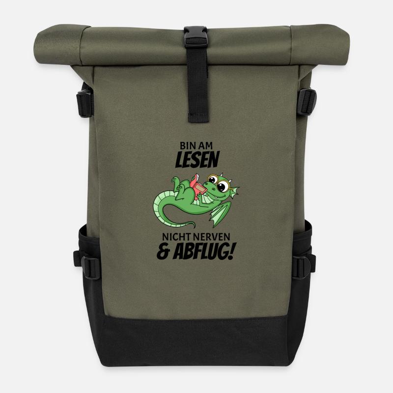 Bücher Drache Drachen - Rolltop Rucksack - Olive/Schwarz