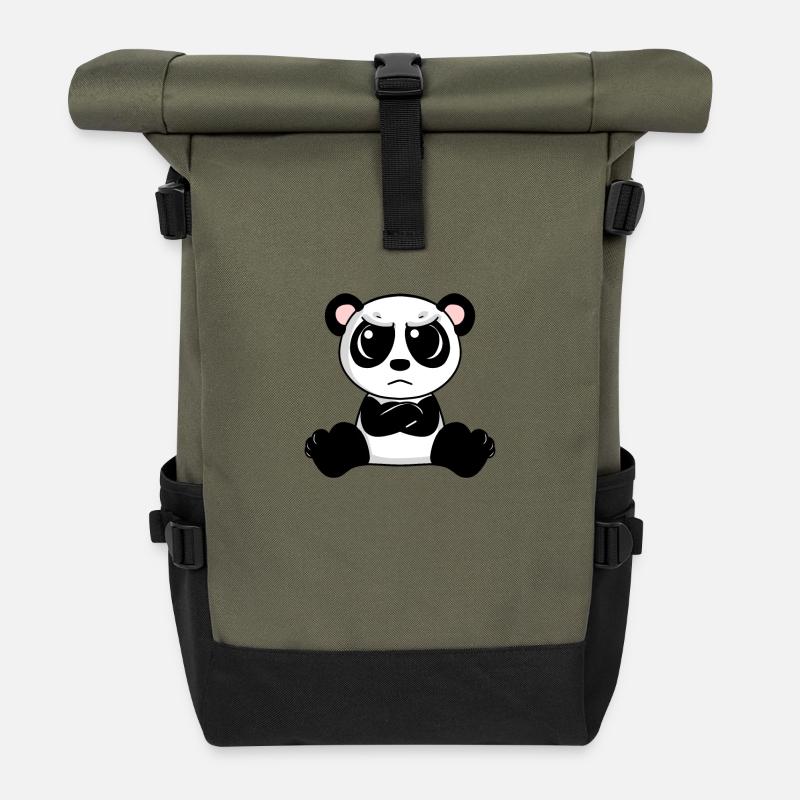 angry panda - Roll Top Backpack - olive/black