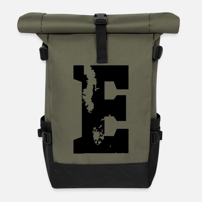 E - Buchstabe - Rolltop Rucksack - Olive/Schwarz