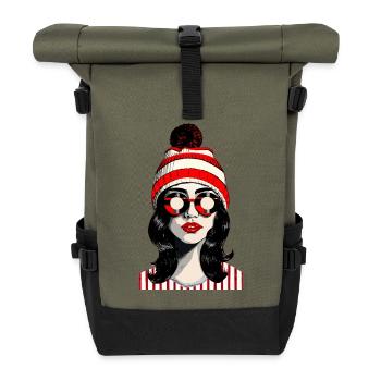 Design pop art rétro élégant avec une ambiance cool - Sac à dos roll top - olive/noir - Devant