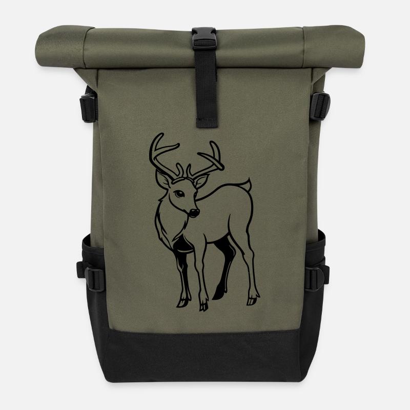 reh hirsch comic - Rolltop Rucksack - Olive/Schwarz