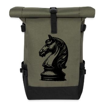Schachspiel Schachfigur Pferd Springer - Rolltop Rucksack - Olive/Schwarz - Vorne