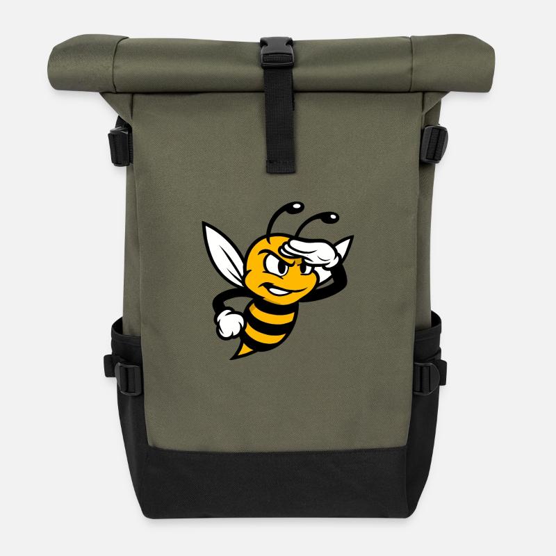Biene sieht in die Ferne - Rolltop Rucksack - Olive/Schwarz
