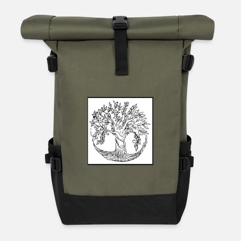 Baum des Lebens - Rolltop Rucksack - Olive/Schwarz