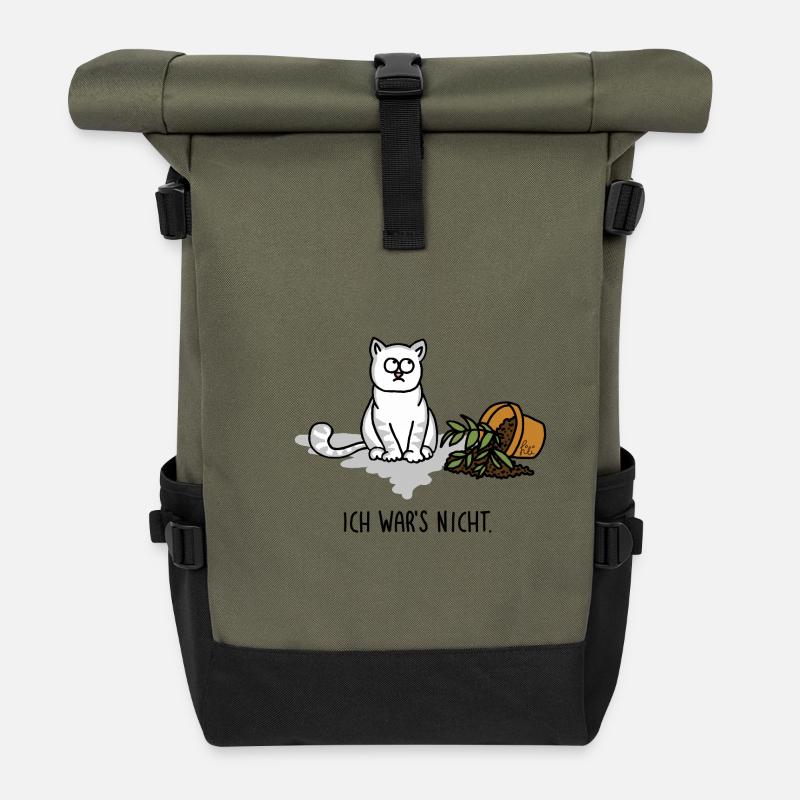 Ich war´s nicht - schuldige freche Katze - Rolltop Rucksack - Olive/Schwarz