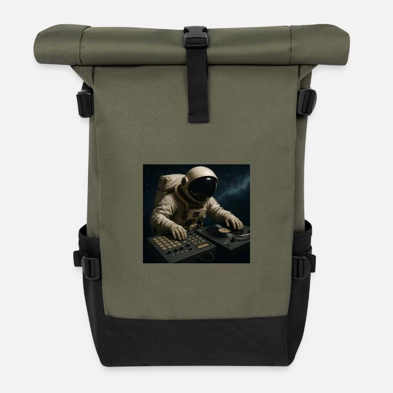 Astronaut DJ on the turntable - Roll Top Backpack - olive/black