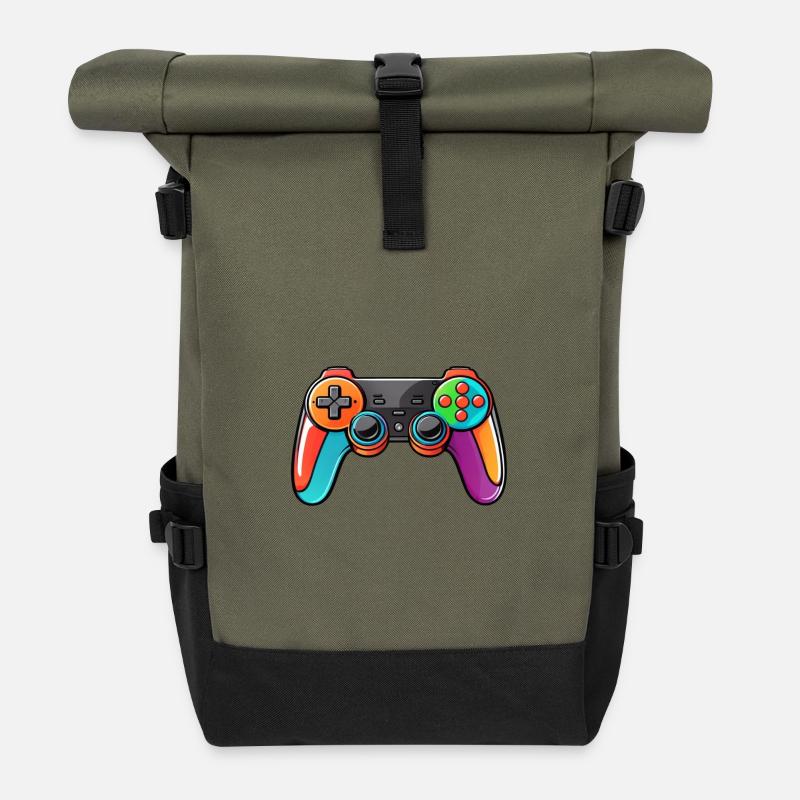 Gamepad Controller Colors Colorful - Roll Top Backpack - olive/black