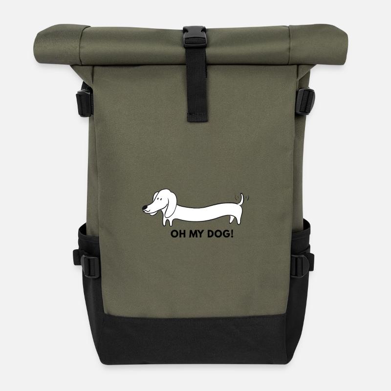 Langer Dackel Cartoon - Rolltop Rucksack - Olive/Schwarz