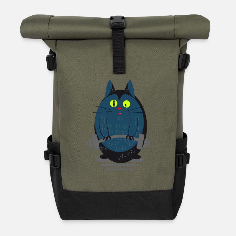 Katze als Gewichtheber - Rolltop Rucksack - Olive/Schwarz