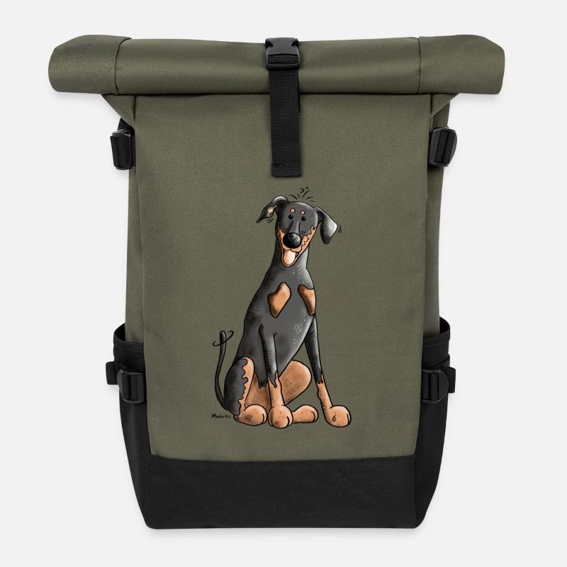 Drolliger Dobermann - Rolltop Rucksack - Olive/Schwarz
