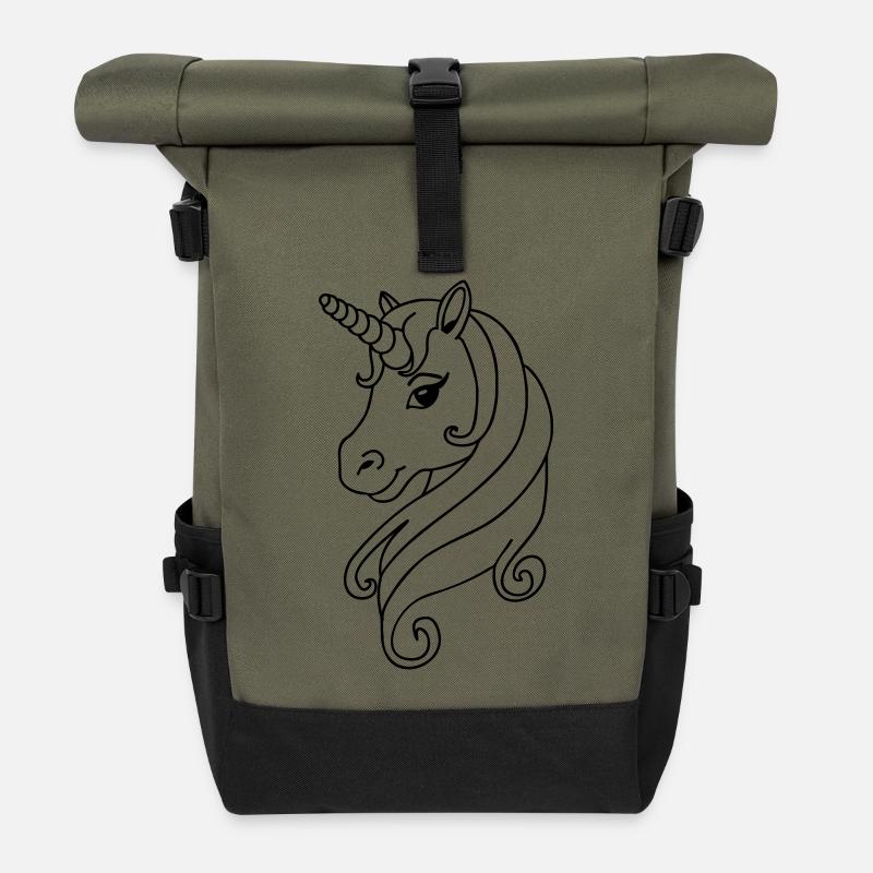 Unicorn - Einhorn - Rolltop Rucksack - Olive/Schwarz