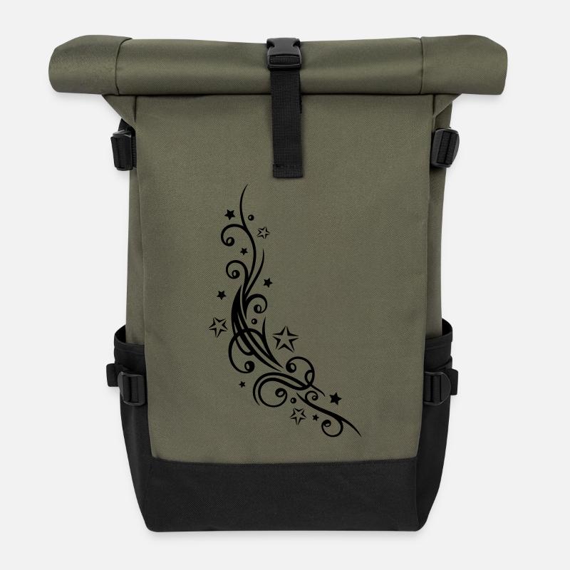 Ornement de tatouage tribal avec des étoiles. - Sac à dos roll top - olive/noir