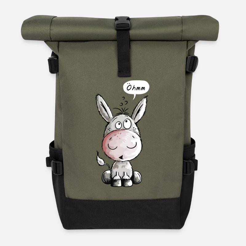 Öhmmm Esel - Eselchen - Comic - Tiere - Rolltop Rucksack - Olive/Schwarz