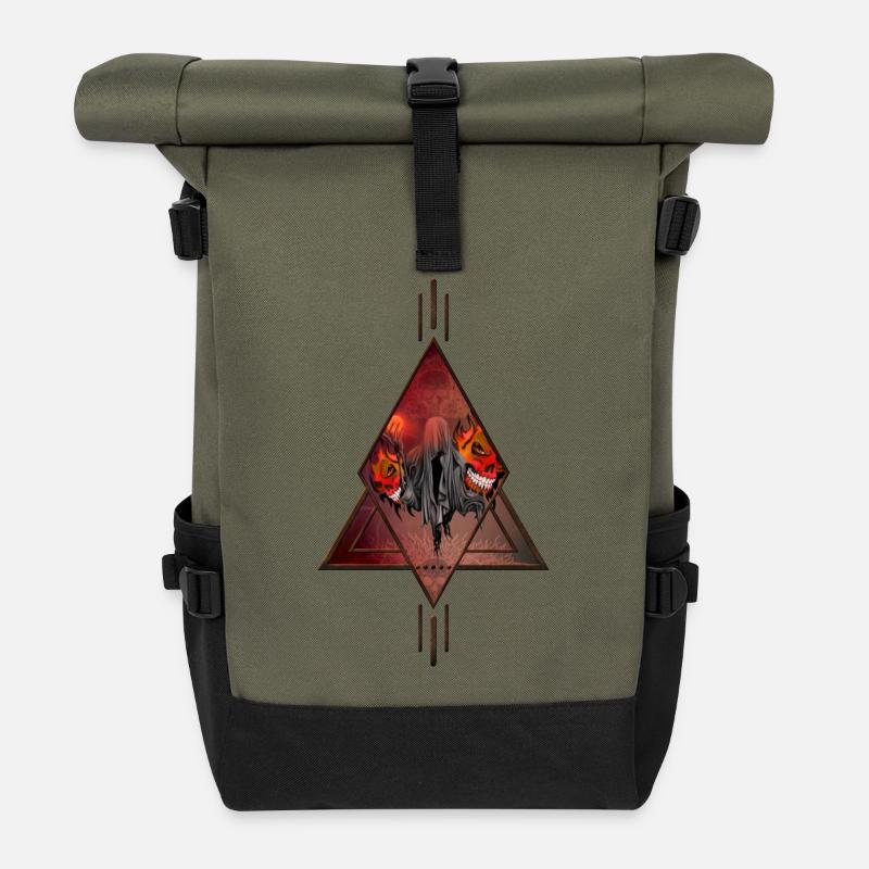 Beeindruckendes Skelett mit Totenköpfen. - Rolltop Rucksack - Olive/Schwarz