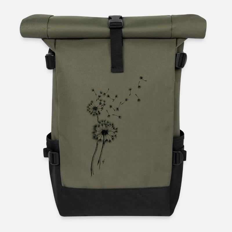 Pusteblume schwarz - Rolltop Rucksack - Olive/Schwarz