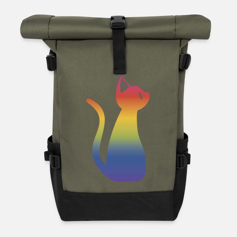 Regenbogen Katze - Rolltop Rucksack - Olive/Schwarz