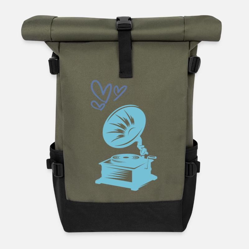 Music Gramophone Retro - Roll Top Backpack - olive/black