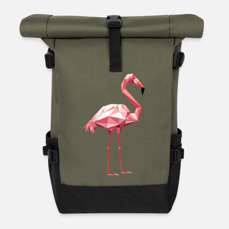 Flamant rose dans un style géométrique - Sac à dos roll top - olive/noir
