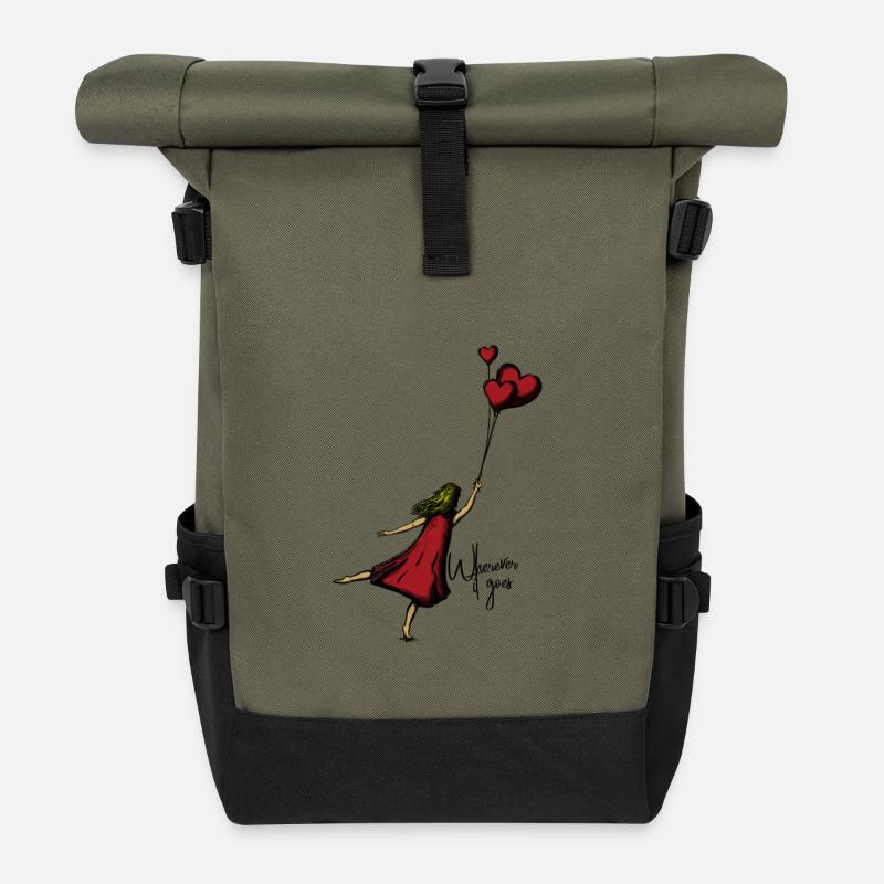 Herzflug im roten Kleid - Rolltop Rucksack - Olive/Schwarz