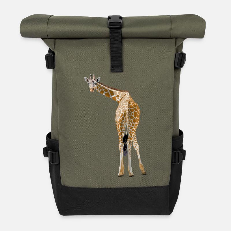 Giraffe grüßt aus der Savanne - Rolltop Rucksack - Olive/Schwarz