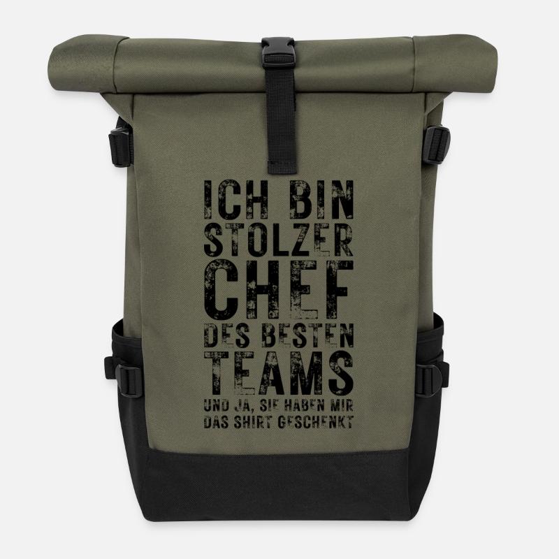 Stolzer Chef T-Shirt – Lustige Sprüche & Teamwork - Rolltop Rucksack - Olive/Schwarz