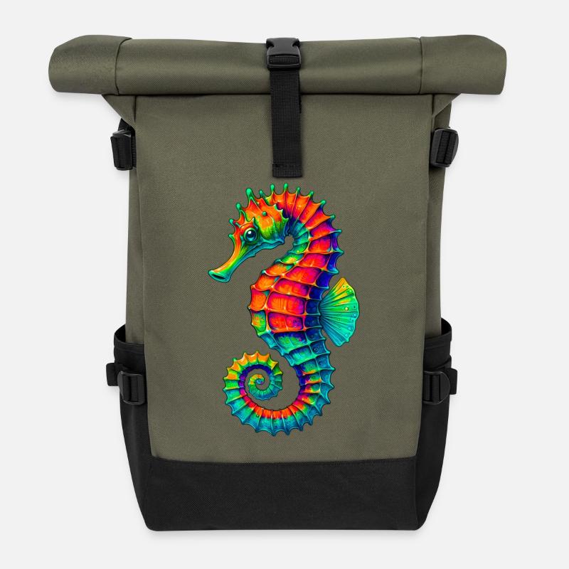 Seepferdchen - Rolltop Rucksack - Olive/Schwarz