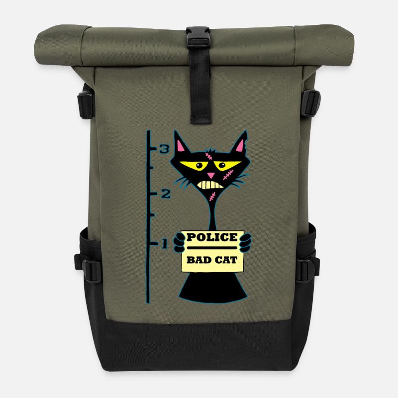 Abschaum-Katze - Rolltop Rucksack - Olive/Schwarz