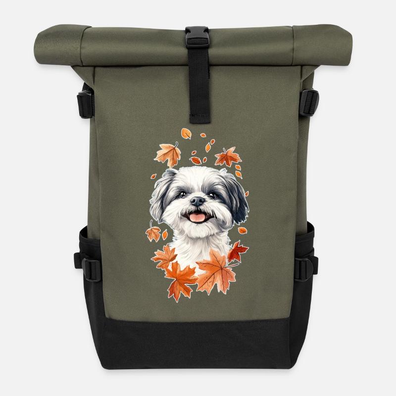 Shih Tzu Herbst - Rolltop Rucksack - Olive/Schwarz