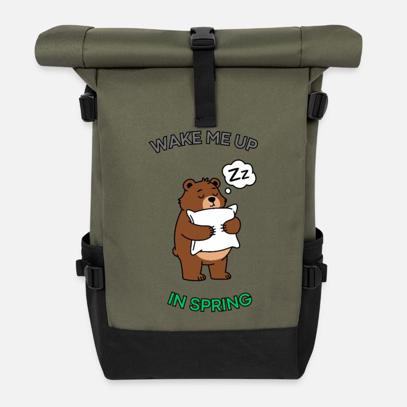Ours endormi - Sac à dos roll top - olive/noir