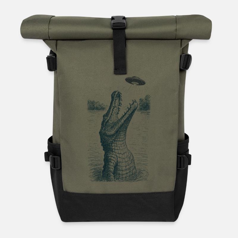 Ufo Croc Meme - Rolltop Rucksack - Olive/Schwarz