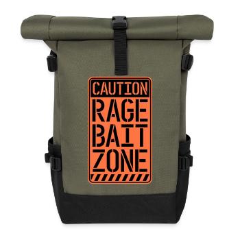 Warning Rage Bait Caution Zone Sign Fun Warning - Roll Top Backpack - olive/black - Front