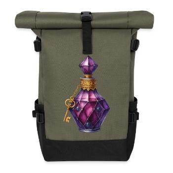 Zaubertrank Elixir Phiole Juwelenzauber Trank - Rolltop Rucksack - Olive/Schwarz - Vorne