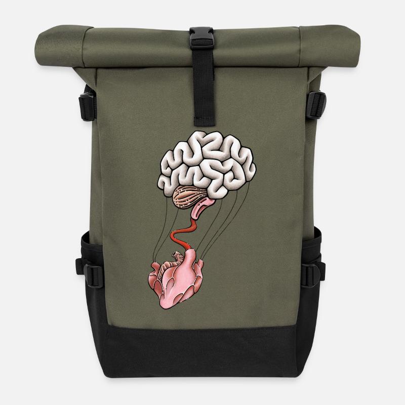 Heart & Brain - Roll Top Backpack - olive/black