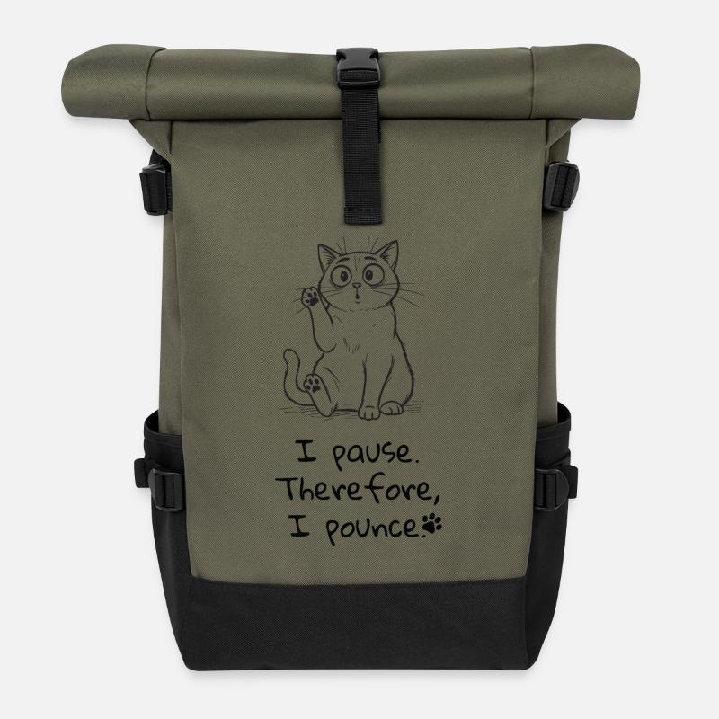 Pause & Pounce – Cat Lover Tee - Rolltop Rucksack - Olive/Schwarz