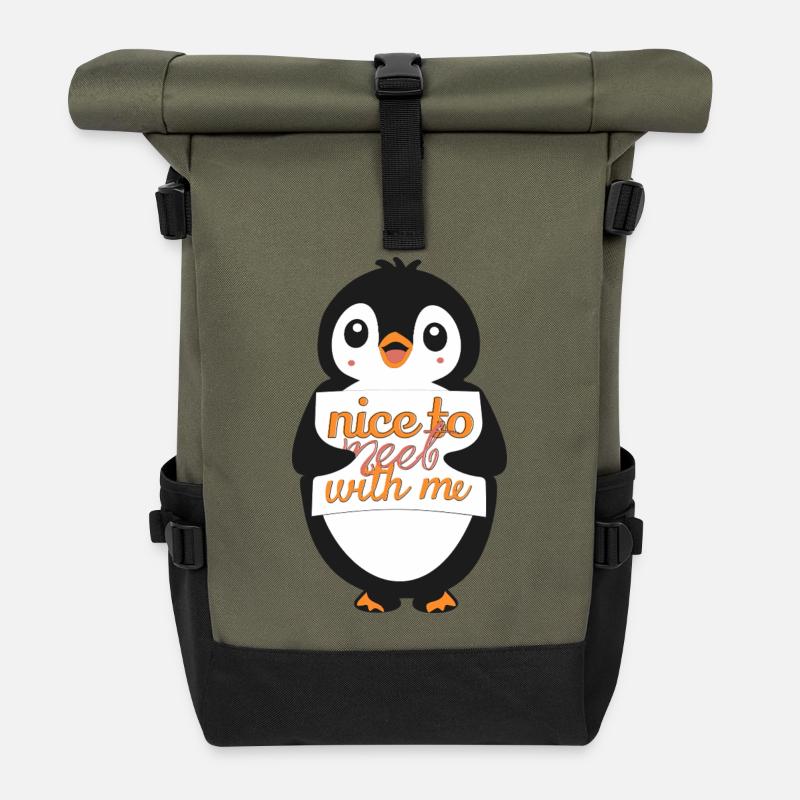 Panneau de bienvenue du Pingouin : ravi de me rencontrer - Sac à dos roll top - olive/noir