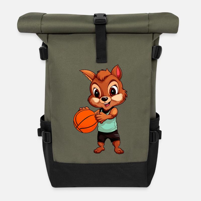 Squirrel Basketball Player - Roll Top Backpack - olive/black