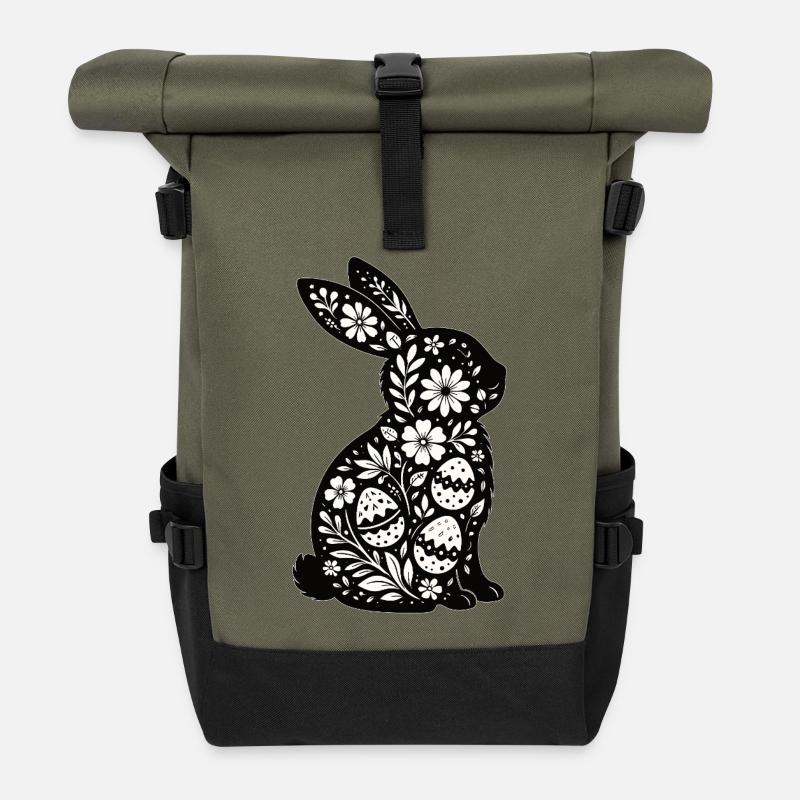 Osterhase Florale Silhouette - Rolltop Rucksack - Olive/Schwarz