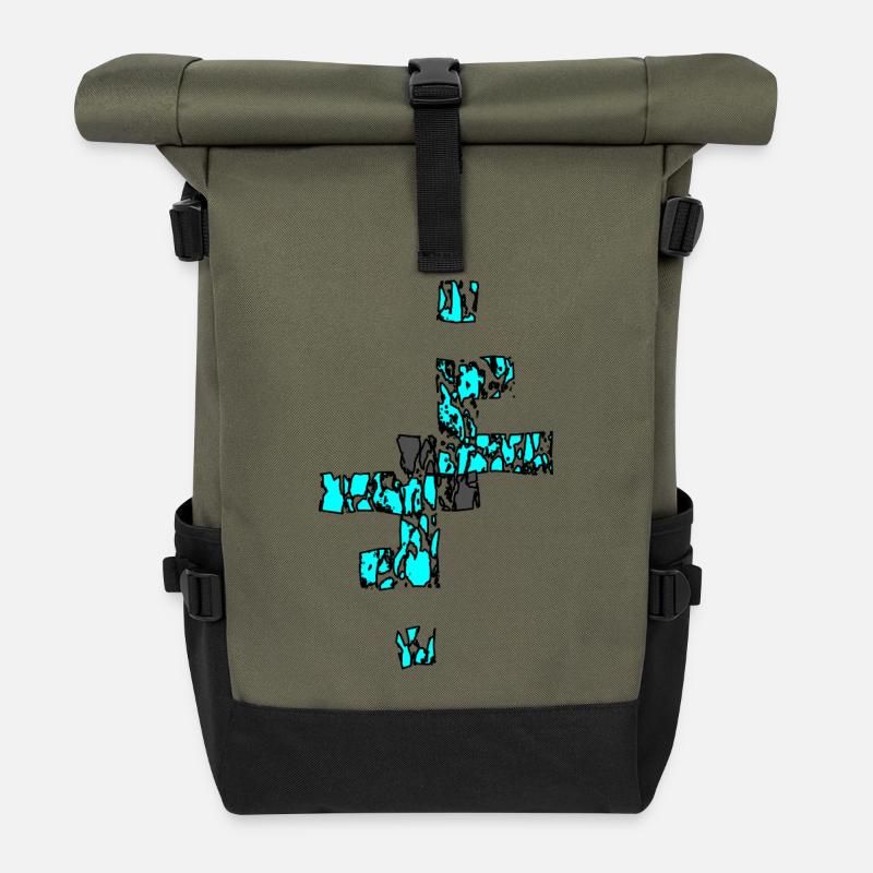 Zerbrochener Diamant in Blau - Rolltop Rucksack - Olive/Schwarz
