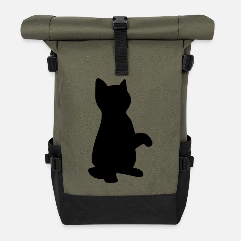 cat kitten - Roll Top Backpack - olive/black