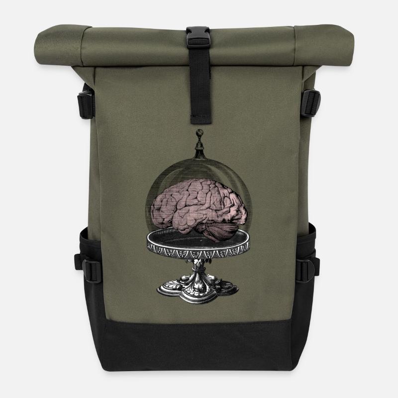 Monster Gehirn Horror SciFi Design - Rolltop Rucksack - Olive/Schwarz