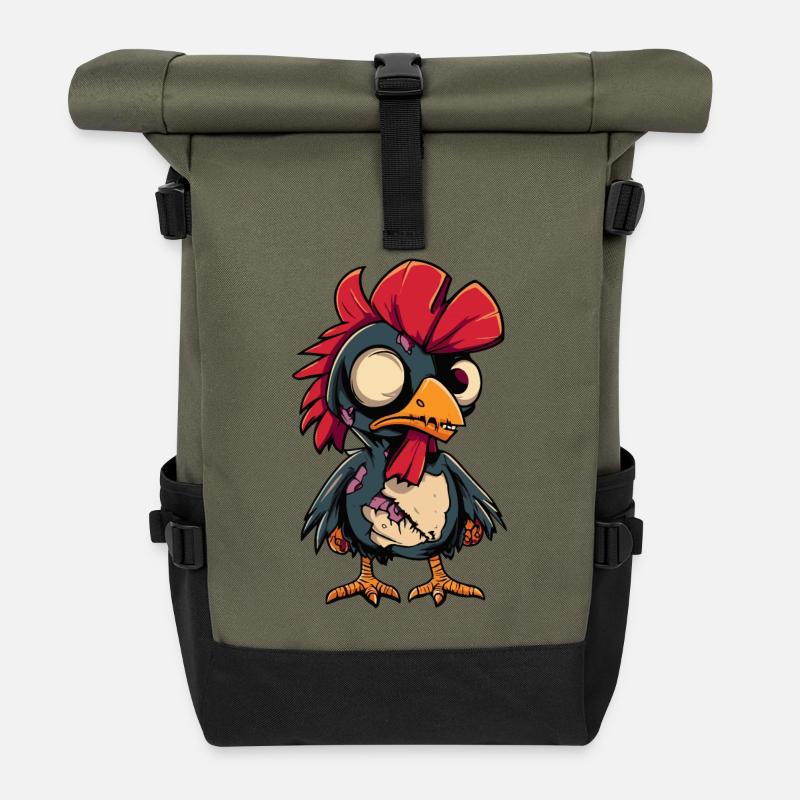 Hahn Halloween Comic Lustig - Rolltop Rucksack - Olive/Schwarz