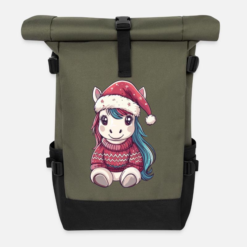 Einhorn Pony Weihnachten Comic Pferd - Rolltop Rucksack - Olive/Schwarz