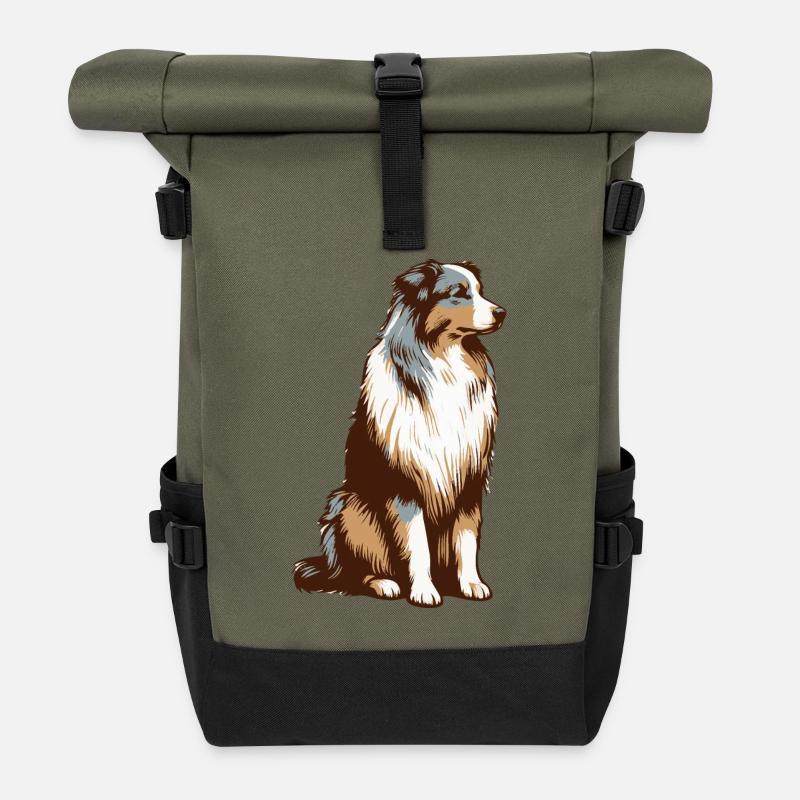 Australian Shepherd - Rolltop Rucksack - Olive/Schwarz
