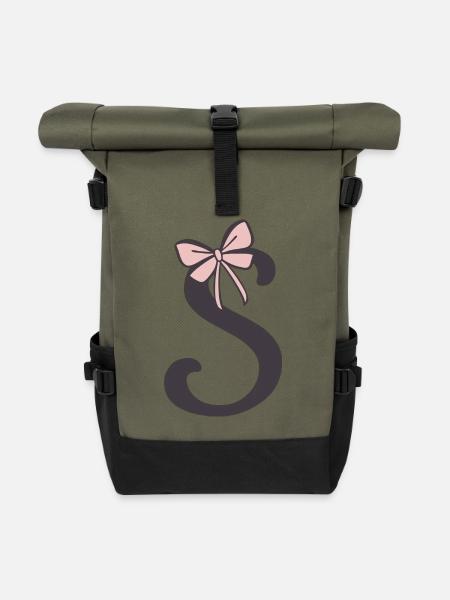 Anfangsbuchstabe S Schleifchen - Rolltop Rucksack - Olive/Schwarz