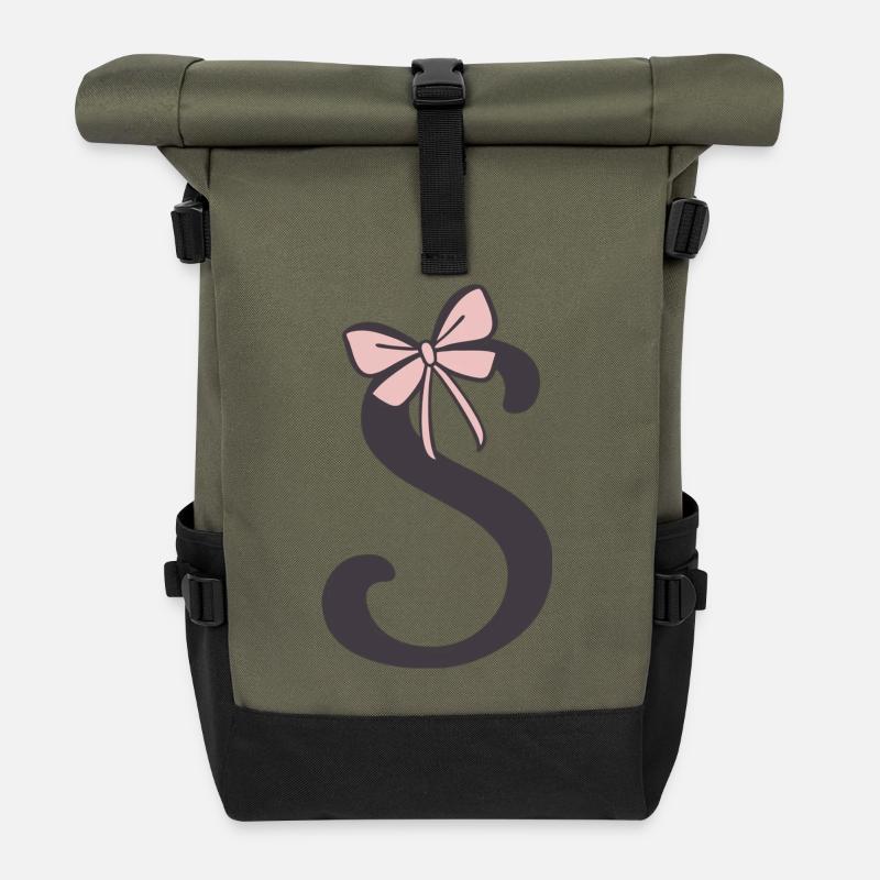 Anfangsbuchstabe S Schleifchen - Rolltop Rucksack - Olive/Schwarz
