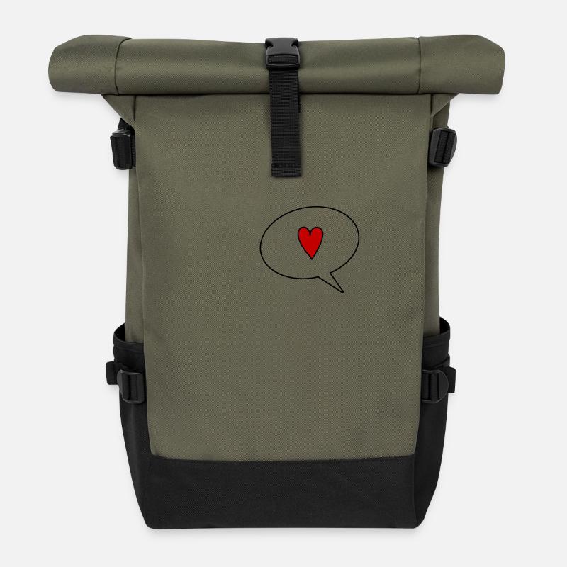 Speechbubble with Heart - Rolltop Rucksack - Olive/Schwarz