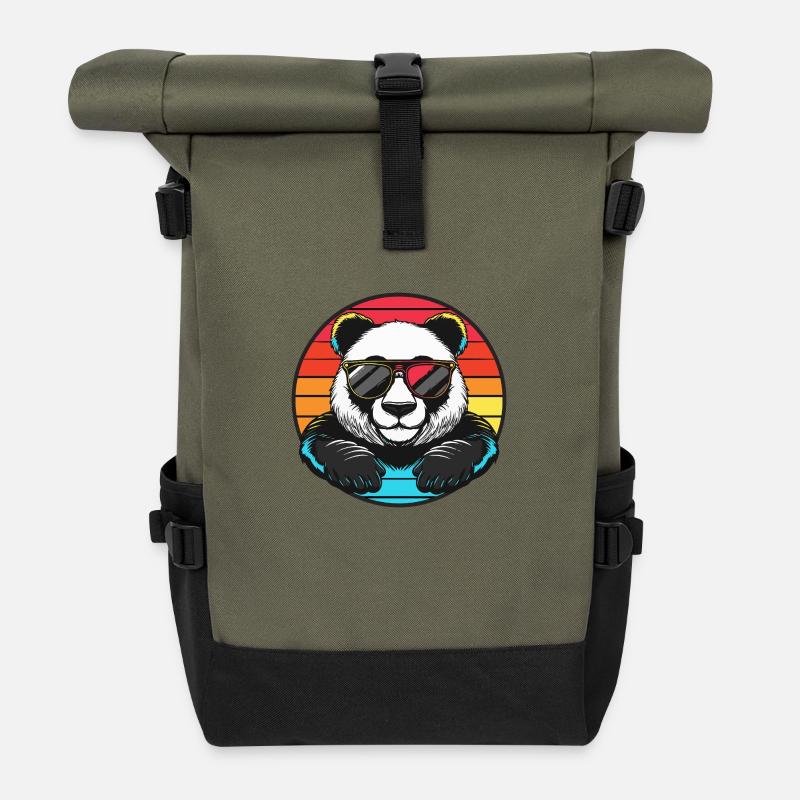 Panda Comic Cool Sommer - Rolltop Rucksack - Olive/Schwarz