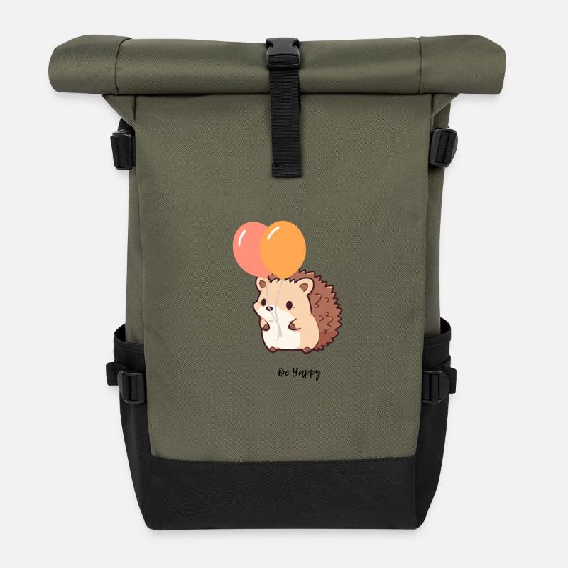Süßer Igel - Rolltop Rucksack - Olive/Schwarz