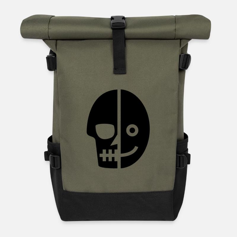 Smiling Skull of Death - Roll Top Backpack - olive/black
