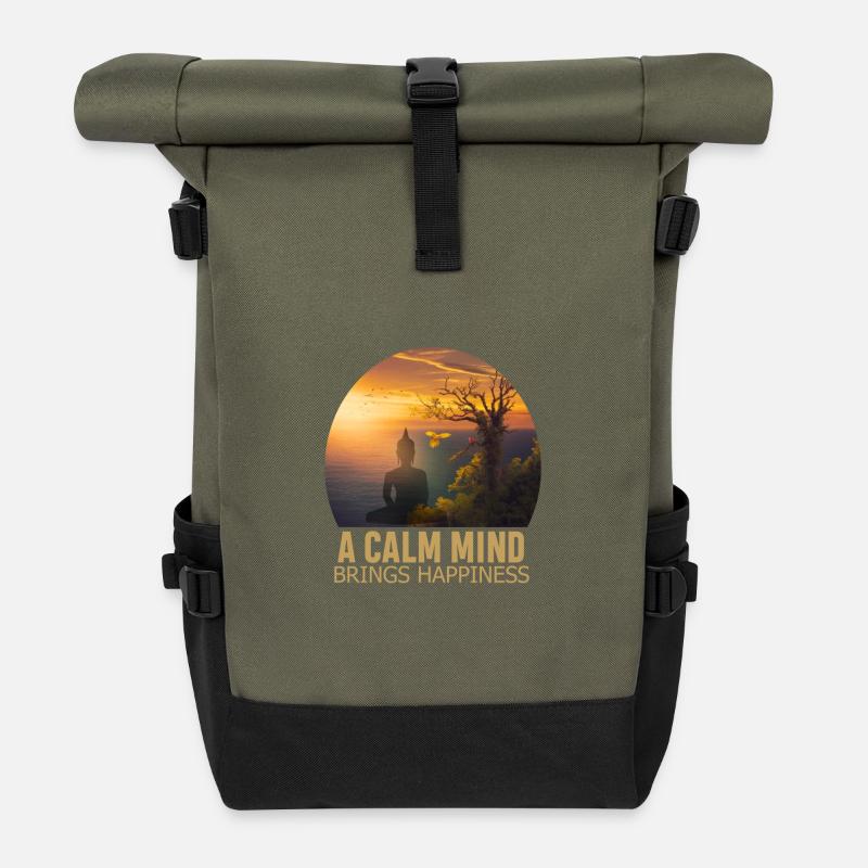 Ein ruhiger Geist bringt Glück - Rolltop Rucksack - Olive/Schwarz